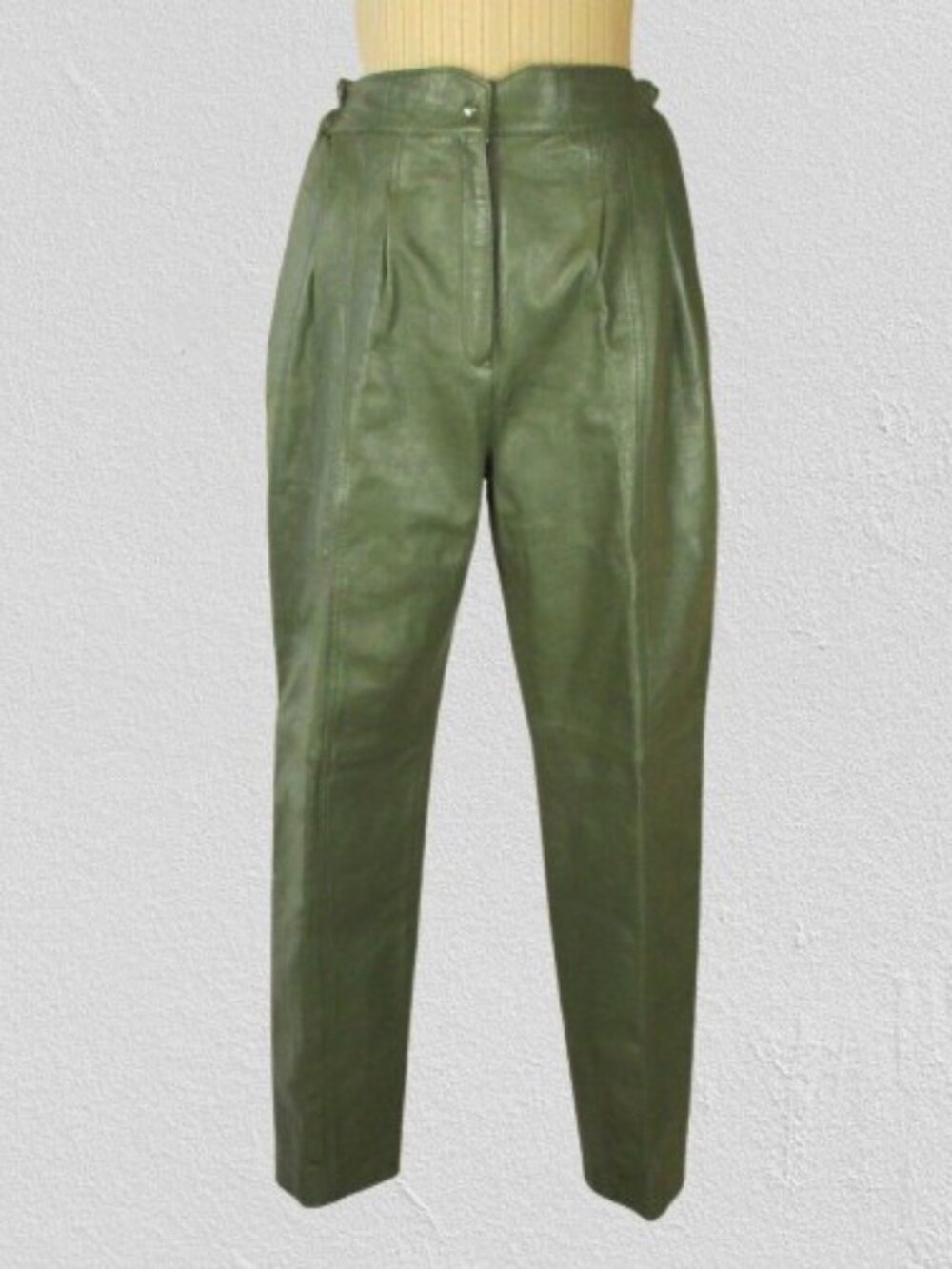 Ladies Leather Pants Olive Green Vintage 1980s Size 12 Waist 28 - 30